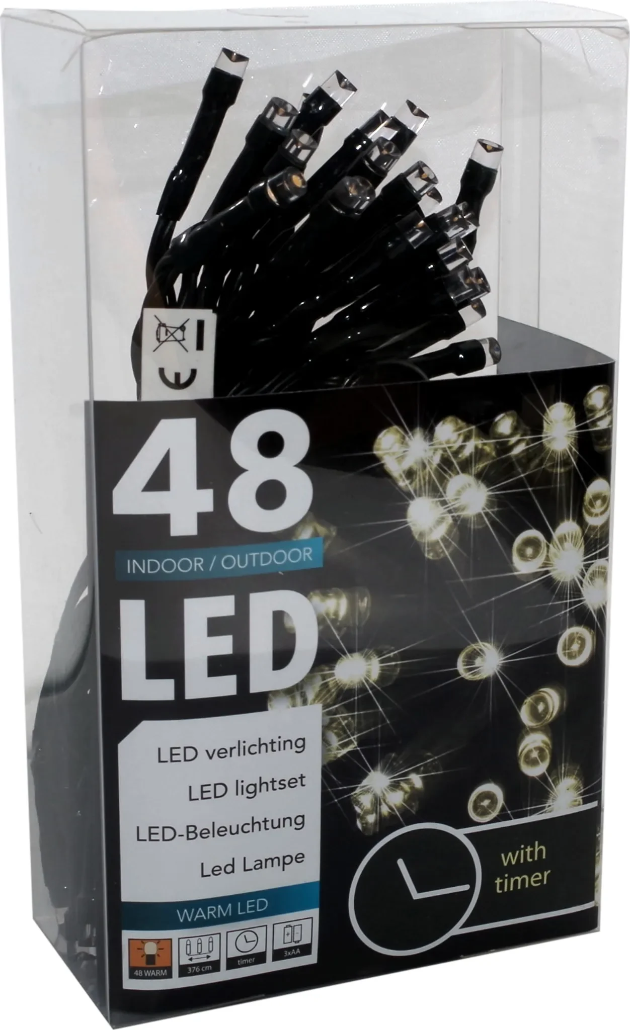 HTL LED-Lichterkette – 48 LEDs, Batterie, Timer, warmweiß, Innen & Außen