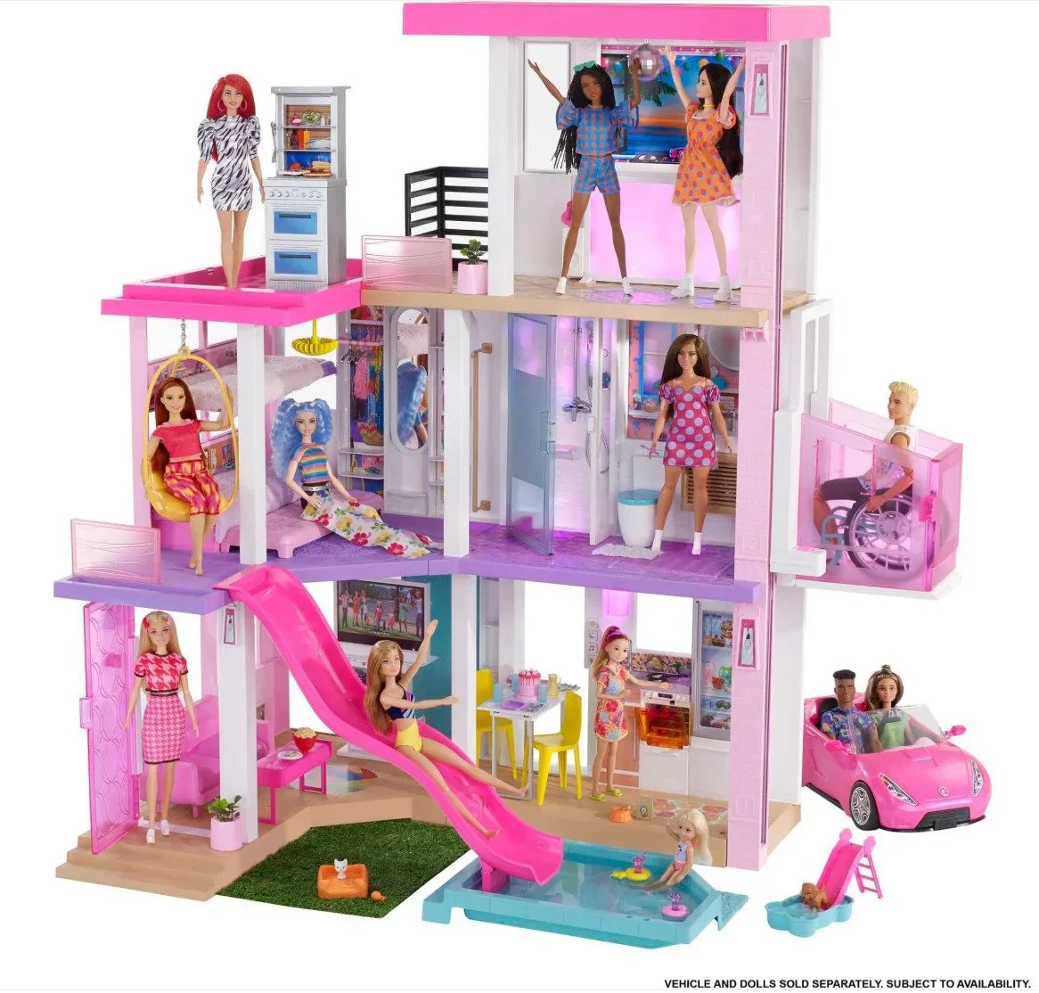Barbie Puppenhaus Traum-Haus, 110 cm, 3 Etagen, 75 Zubehörteile