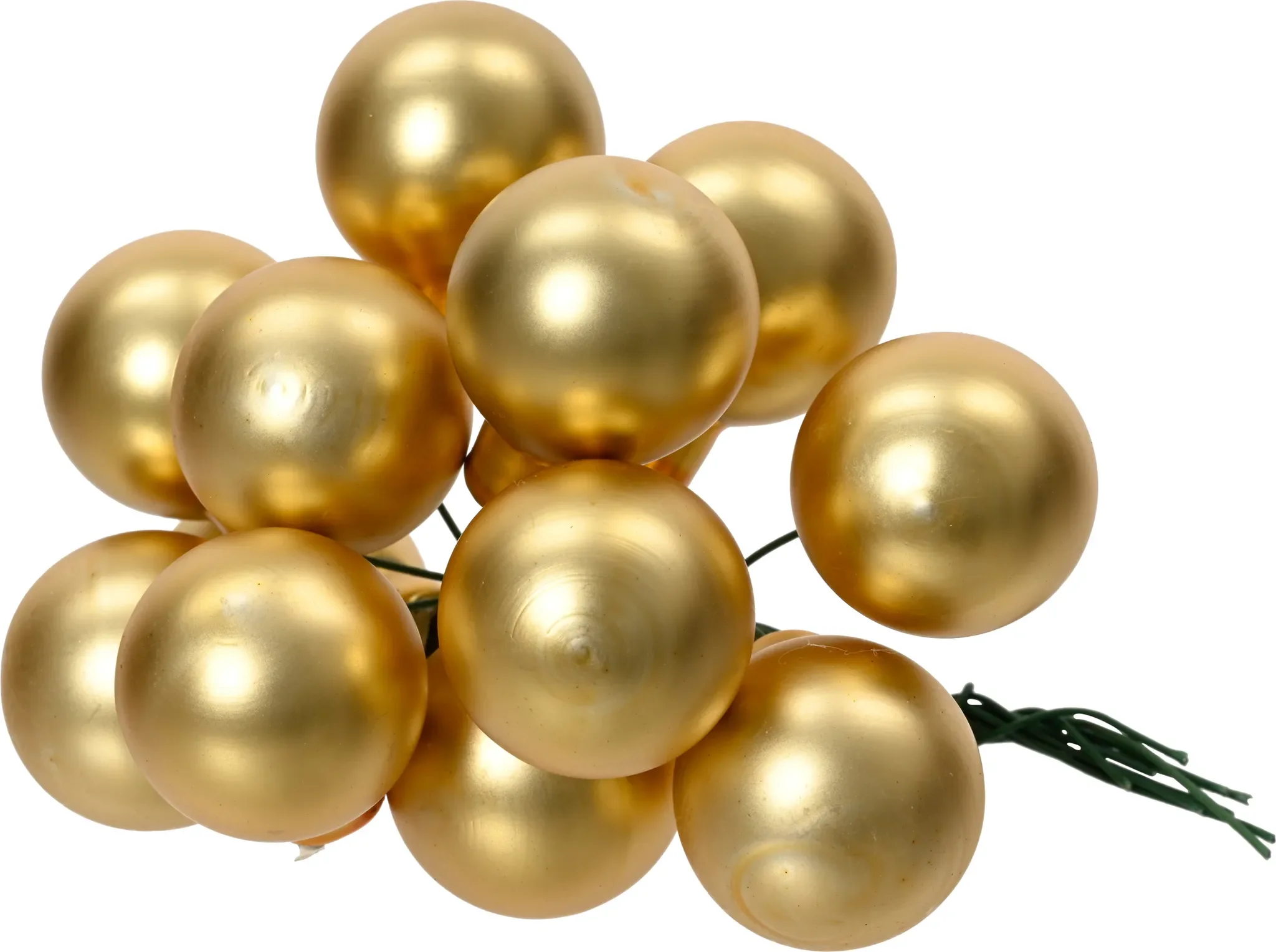 Christmas Decoration Glaskugeln am Draht – 12 Stück, Hellgold matt, Ø 2 cm
